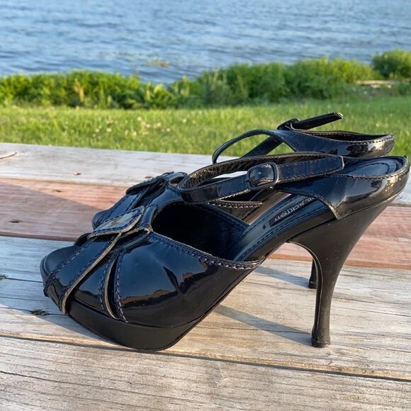 Neil Barrett Women's Black Patent Leather Cutout Peep Toe Platform Heels Size 38 - Picture 5 of 12